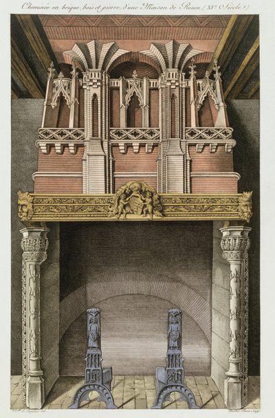 Kamin aus einem Haus aus dem 15. Jahrhundert in Rouen, aus Monuments Francais, Lithographie von Amedee Peree, 1839 von Langlois E.